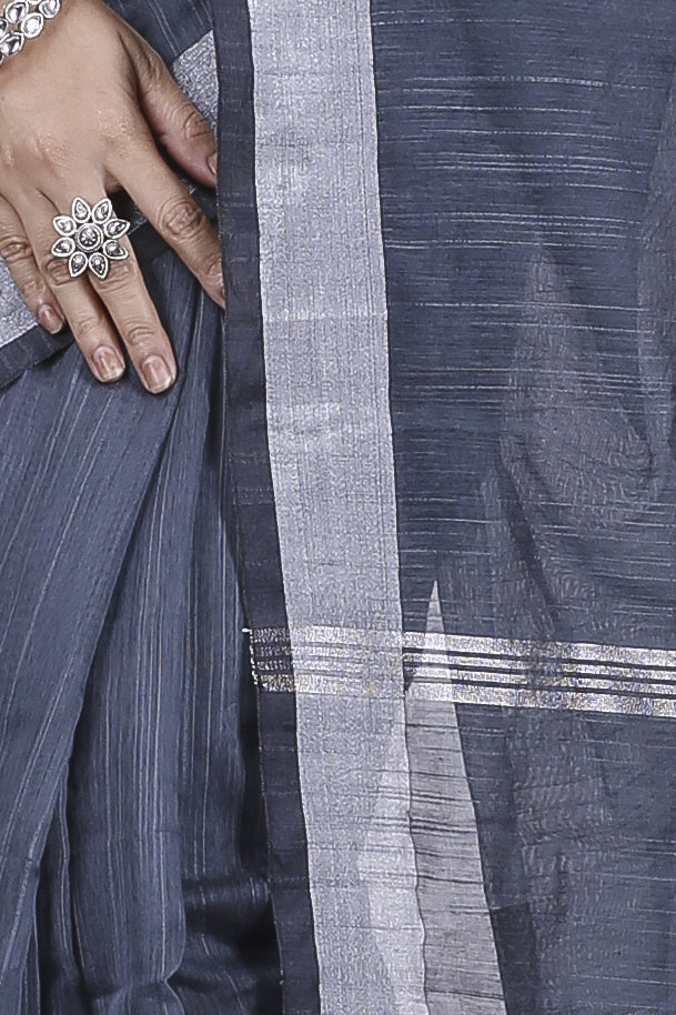 Black Blended Cotton Toshini Hand Loom Saree (1186)